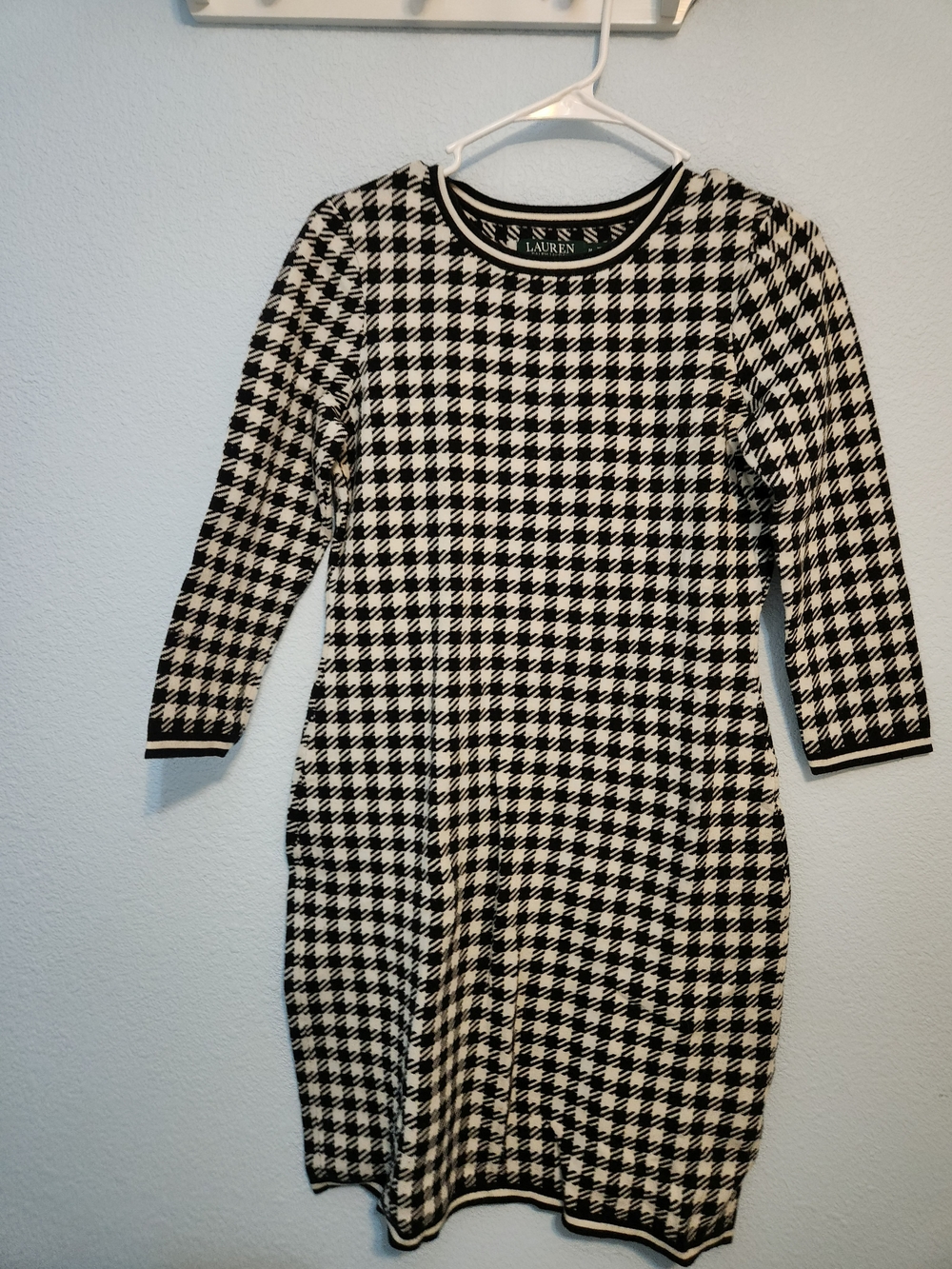 Ralph Lauren Black and White Houndstooth Long Sleeve Dress